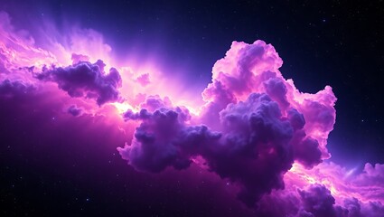 Vibrant purple and pink nebula with glowing clouds and stars in deep space