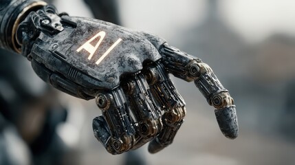 Robot hand displaying Ai technology with one finger pointing, highlighting innovation and artificial intelligence