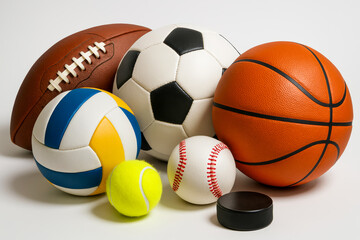 set of various sports balls on white background