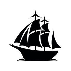 Clipper Ship Black Silhouette Illustration