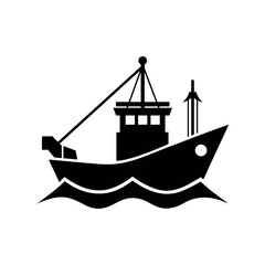 Fishing Trawler Black Silhouette Vector