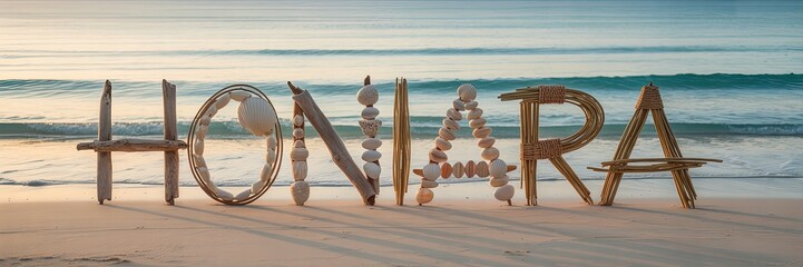 Honiara Beach Driftwood Sign at Sunrise â€“ Coastal Art, Solomon Islands Travel Destination, Ocean Waves, Tropical Vacation Concept