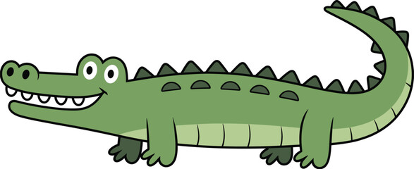 Friendly cartoon crocodile with smiling face and playful pose – cad drawing flat vector illustration vectorizer