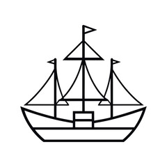 Brig Ship Outline on White Background