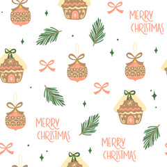 Beautiful Christmas doodle seamless pattern, hand drawn pattern, great for Christmas textiles, banners, wrappers, wallpapers - vector surface. Christmas elements.