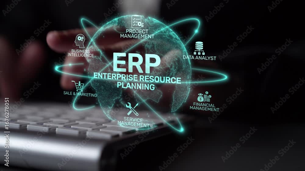 Aufkleber erp platform visual showing centralized system for enterprise resource planning, improving integrati