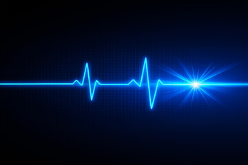 Glowing blue cardiogram pulse line with bright light burst electrocardiogram heartbeat