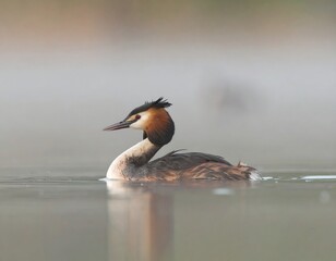 A kingfisher glides on a misty lake