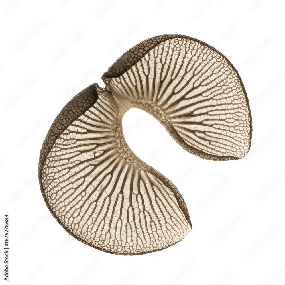 Poster a single, perfectly isolated mushroom veil, delicate and pristine, captured in an ultra-realistic ma