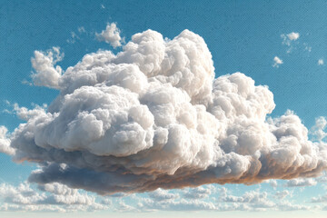 Fluffy white cloud with soft texture floating in clear blue sky, creating peaceful and serene atmosphere with light and shadow details enhancing its volume and depth