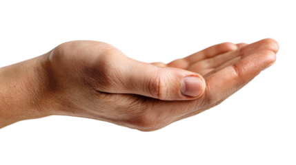 Open hand offering or receiving on white background studio shot isolated symbolizes generosity support and begging human concept