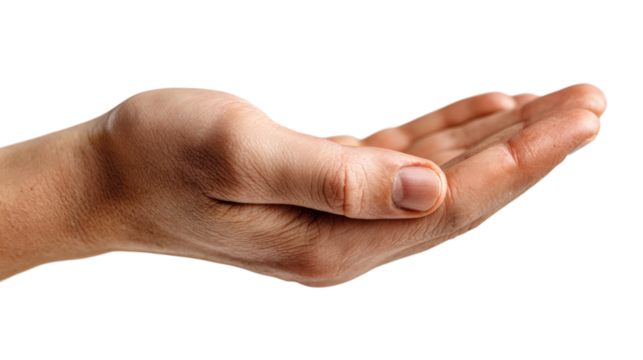 Open hand offering or receiving on white background studio shot isolated symbolizes generosity support and begging human concept