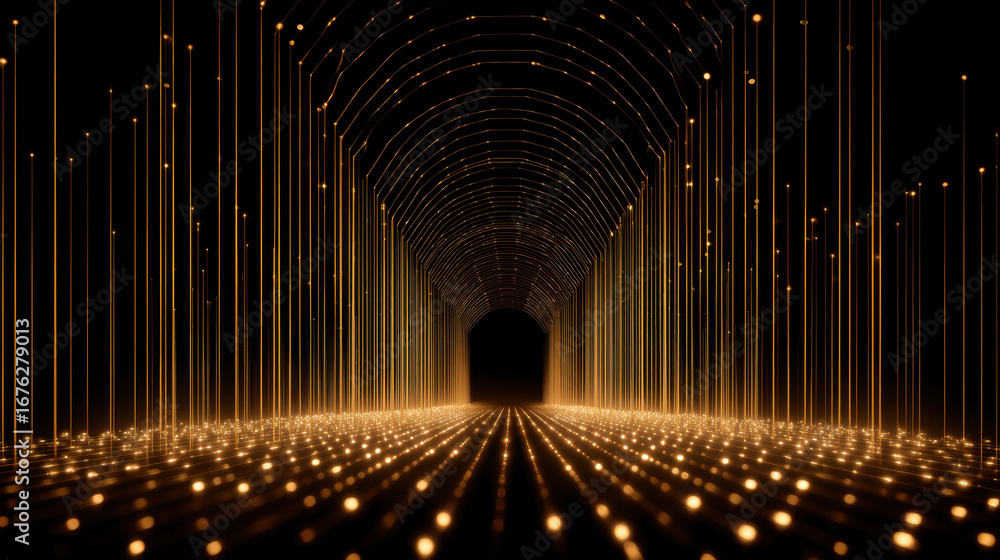 Aufkleber mesmerizing tunnel of light with glowing lines and dots creates captivating visual experience. golde