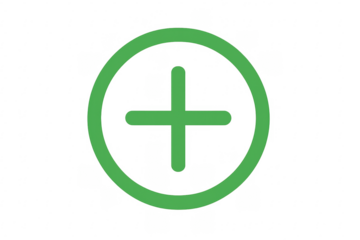 Green plus sign encircled on transparent background, creating simple and bold graphic