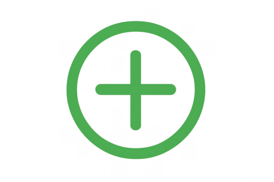 Green plus sign encircled on transparent background, creating simple and bold graphic