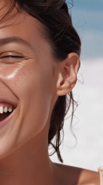 Smiling Woman with Freckles and Sun-Kissed Skin &ndash; Natural Beauty Portrait