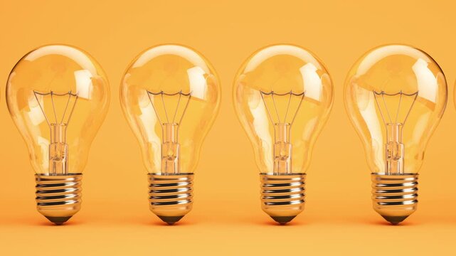 Creative new idea.. One blowing light bulbs in a row of others . 3d animation