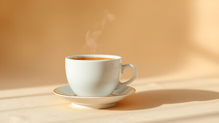 Obraz premium Steaming Teacup on Beige Background for Mindful Warmth and Calm