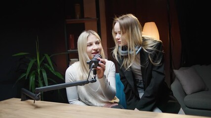 Engaging conversations with inspiring women in business at a podcast studio setting