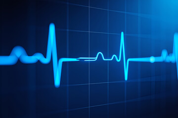 Naklejka premium Glowing blue electrocardiogram waveform on dark grid background heartbeat pulse
