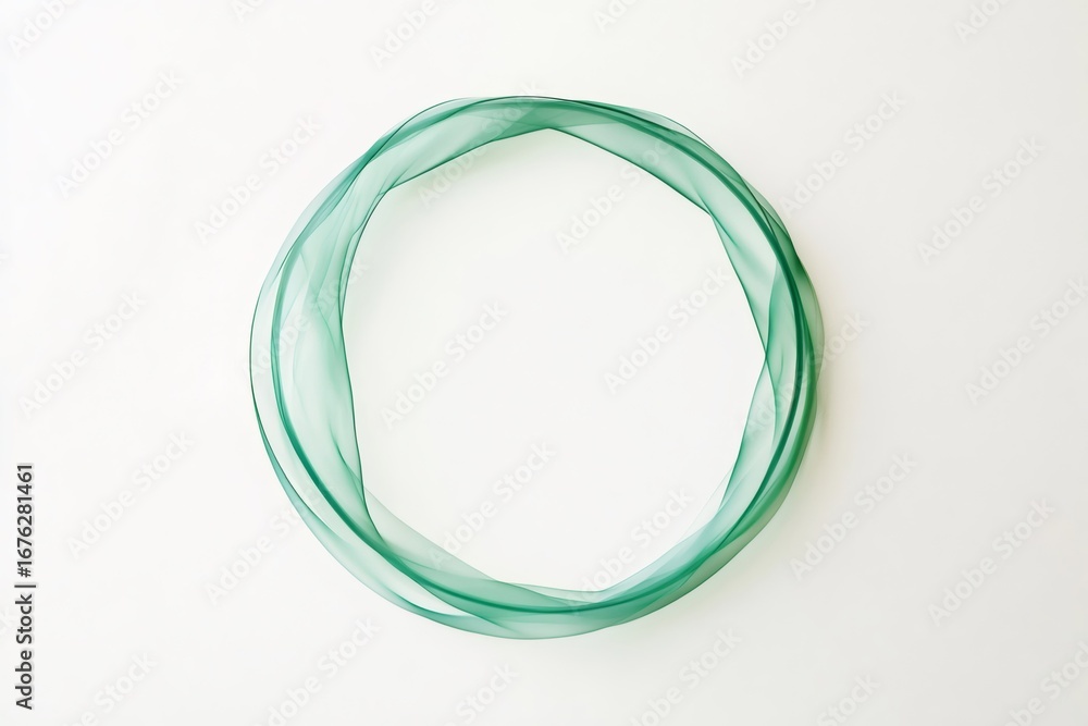 Poster minimalist artwork featuring a single hula hoop with green gradient color on a white background, cre