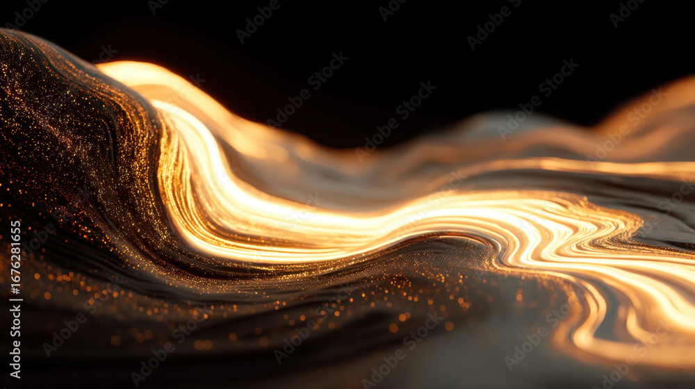 Aufkleber mesmerizing abstract image showcasing flowing waves of shimmering gold and dark textures, creating c