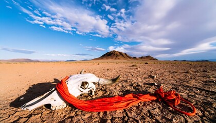 Animal skull in desert landscape
