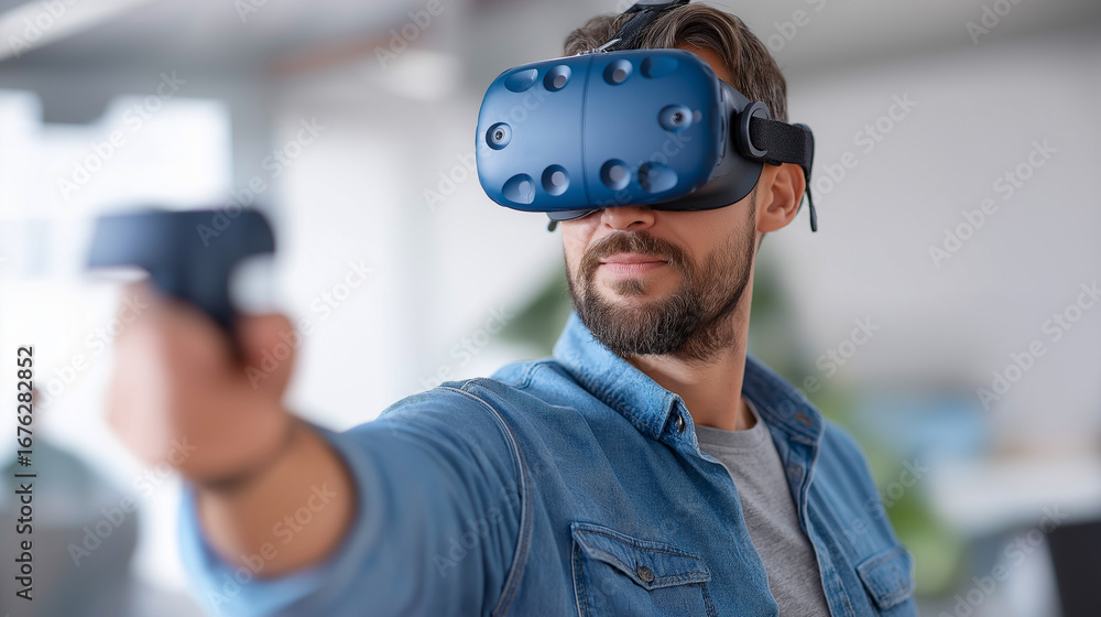 Poster vr experience designer building immersive educational environments using unity 3d platform with virt