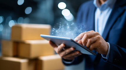 Supply chain management instructor teaching logistics optimization through virtual warehouse simulations with professionals analyzing inventory flow and distribution networks