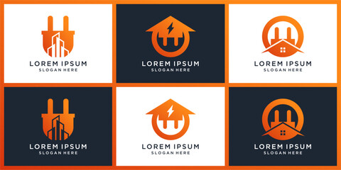 electricity logo design set template
