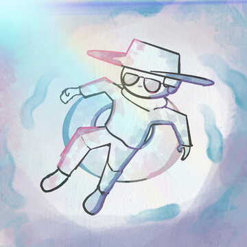 Stylized Character Floating in Pastel Dreamscape
Illustration