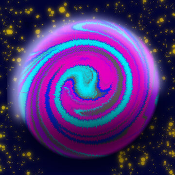 Neon Swirl Planet in Starry Galaxy 