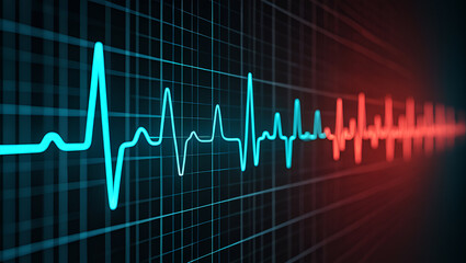 Naklejka premium Glowing electrocardiogram waveform on a grid heart pulse