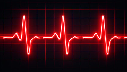 Naklejka premium Glowing red cardiogram line on dark grid electrocardiogram heart