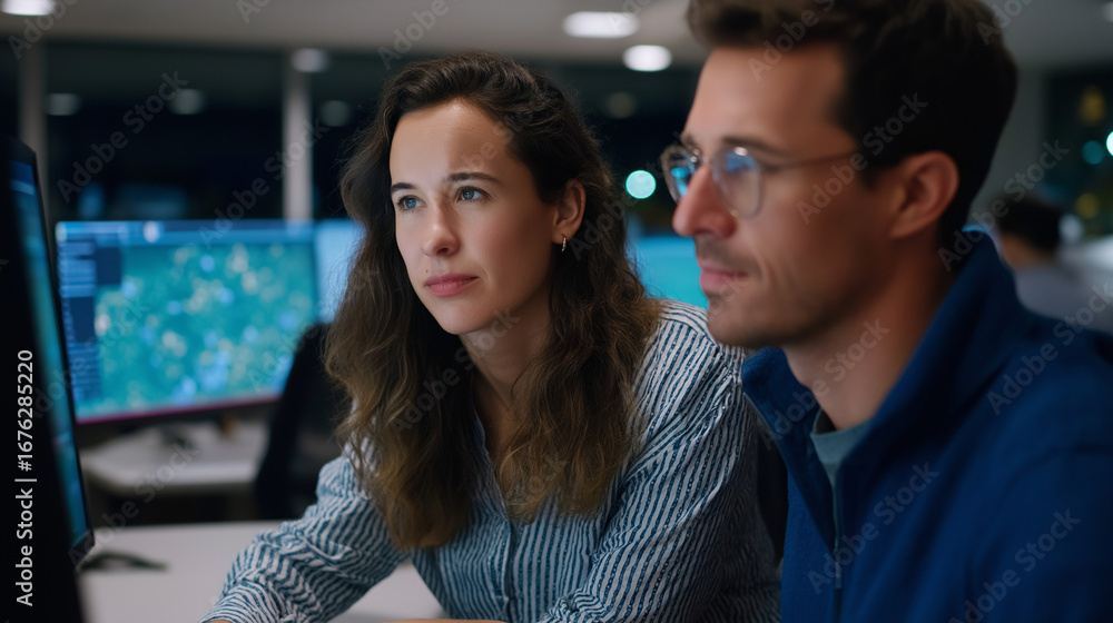 Poster cybersecurity startup specialists presenting threat detection algorithms through real time network s