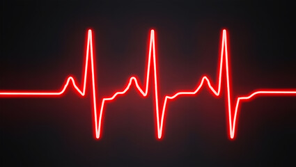 Glowing red electrocardiogram waveform against dark background heart pulse