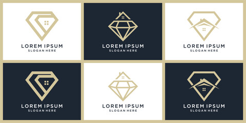 Diamond house logo design set