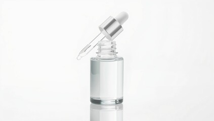 Glass Dropper Bottle with Facial Serum Isolated on a white background 
