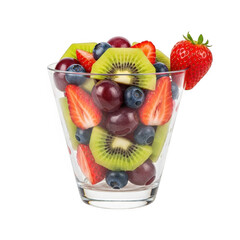 Refreshing glass of mixed fruit salad with strawberries blueberries and kiwi slices transparent background