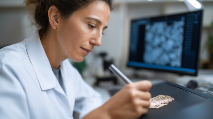 Jewelry designer crafting intricate pieces using precision 3D modeling software with gemstone placement algorithms and metal casting simulations displayed on specialized design