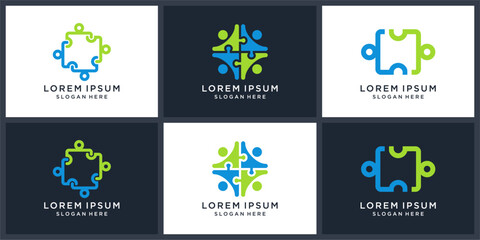 People puzzle logo design set