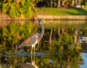 Heron wading in shallow water (1)
