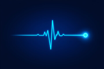 Vibrant blue electrocardiogram pulse against a dark background heart beat