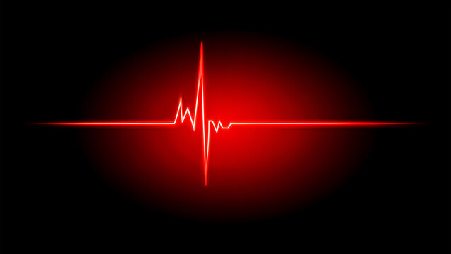 Vibrant red electrocardiogram line against a dark gradient background heartbeat pulse