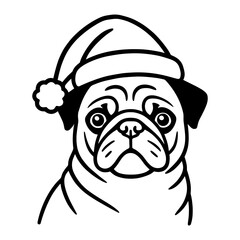 Pug with Santa Hat