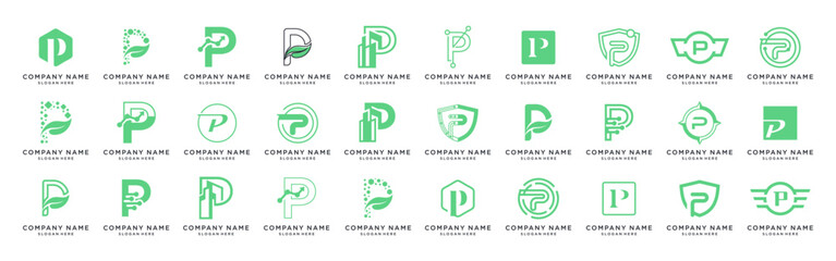 Letter P logo design template bundle set