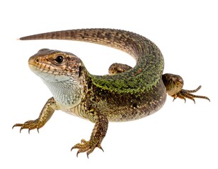 Naklejka premium Lizard in profile view against white background