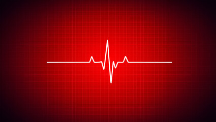 White heartbeat line on red grid background cardiogram pulse