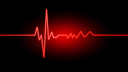 Vivid red electrocardiogram waveform against a stark black background heart pulse