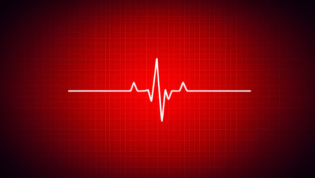 White heartbeat line on red grid background cardiogram pulse